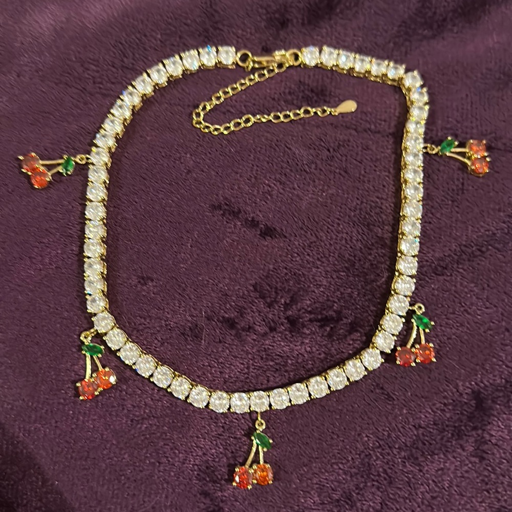 Rhinestone cherry necklace